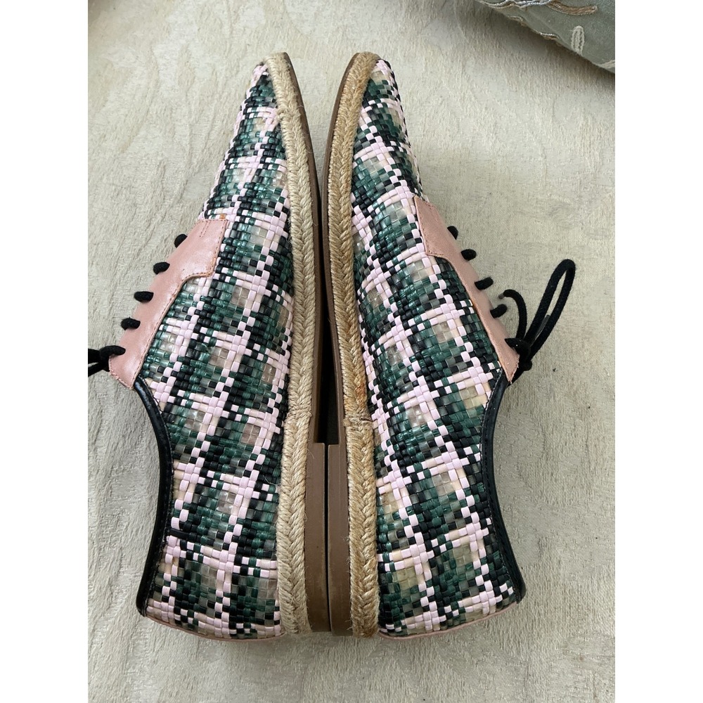 CHARLES & KEITH Woven raffia espadrille Oxford size 9 pink green tan **Rare** - Picture 3 of 7